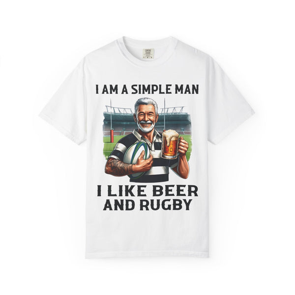 Rugby & Beer T-Shirt — “I Am A Simple Man I Like Beer And Rugby” Graphic Tee